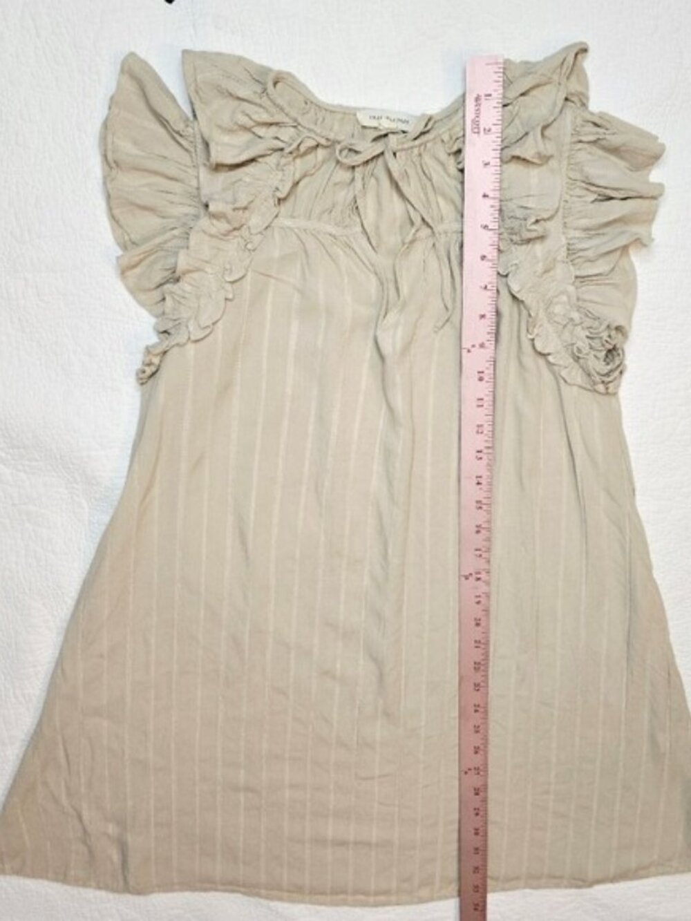 Grade & Gather Women's Mini Dress Size Medium Beige Striped Ruffles Lagenlook - Picture 10 of 14